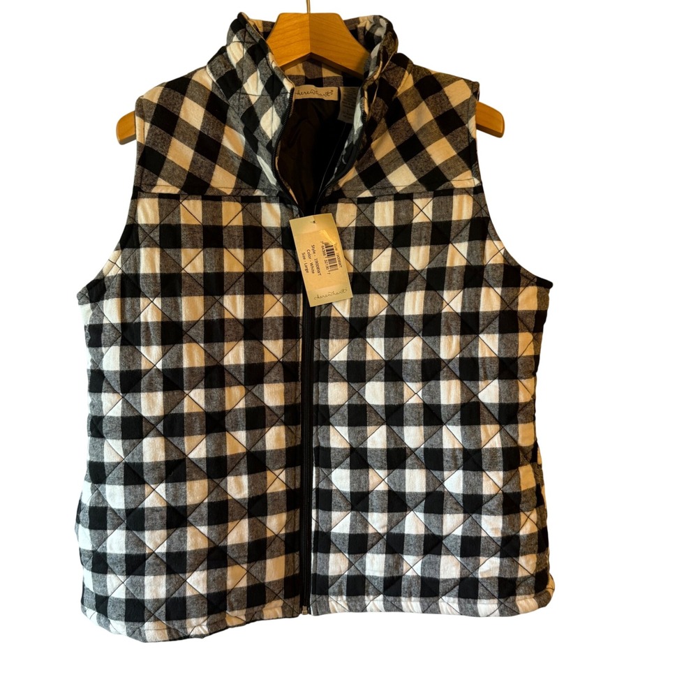 KEREN hart Black and White Quilted Plaid Vest